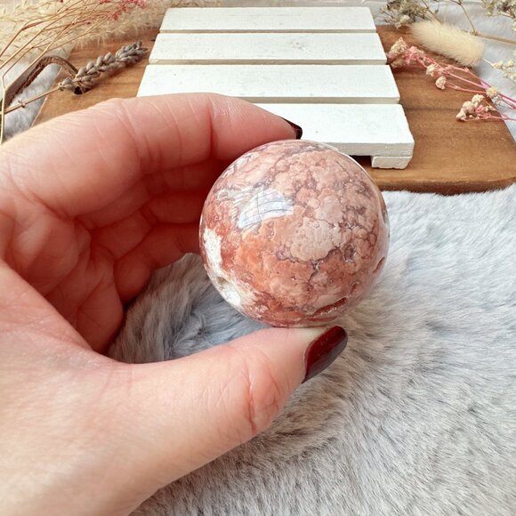 Beautiful Small Pink Cotton Candy Agate Sphere - Picture 2 of 8